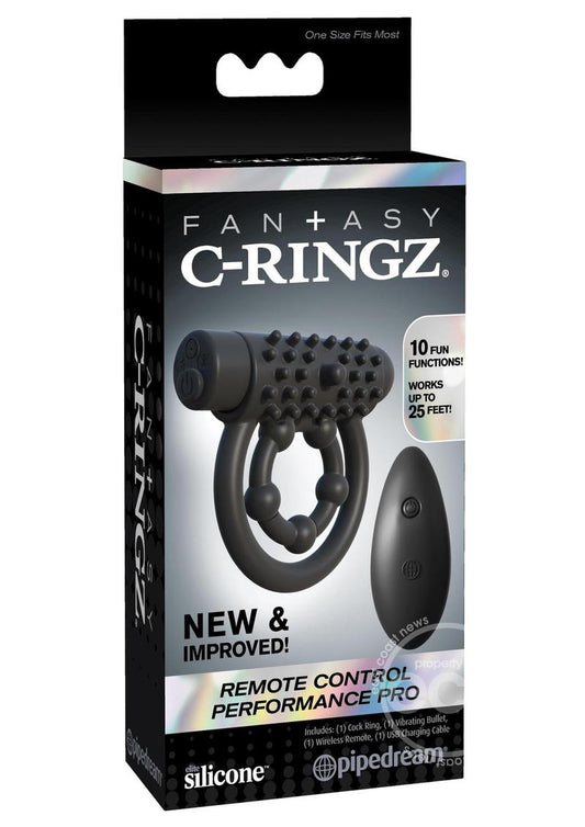 Fantasy C-Ringz Silicone Rechargeable Performance Pro Cock Ring with Remote Control - Black