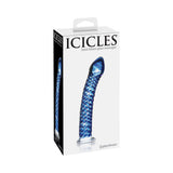 Pipedream Icicles No. 29 Curved Textured 7.25 in. Glass Dildo Blue