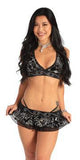 SEQUIN SWIRL RHINESTONE STUDDED TUTU SKIRT SET WITH THONG