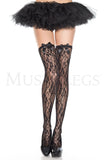 Lace Spandex Thigh Hi With Satin Bow - Black