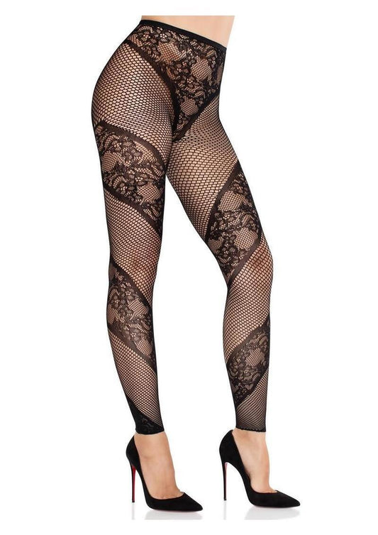 Leg Avenue Lace and Net Illusion Footless Tights - Black - O/S