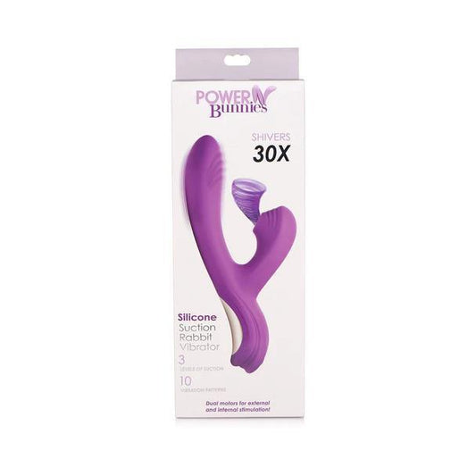 Curve Toys Power Bunny Shivers Rechargeable Silicone Suction Dual Stimulation Vibrator Purple