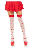 Leg Avenue Spandex Sheer Polka Dot Mushroom Thigh Highs - OS - White/Red