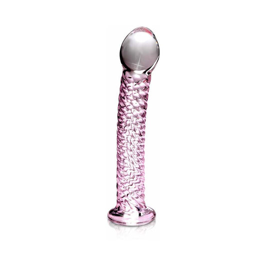 Pipedream Icicles No. 53 Curved Textured 7 in. Glass Dildo Pink