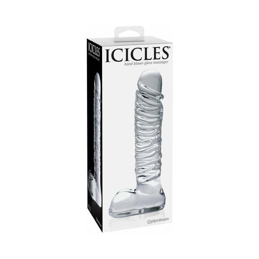 Pipedream Icicles No. 63 Ribbed Realistic 8.5 in. Glass Dildo Clear