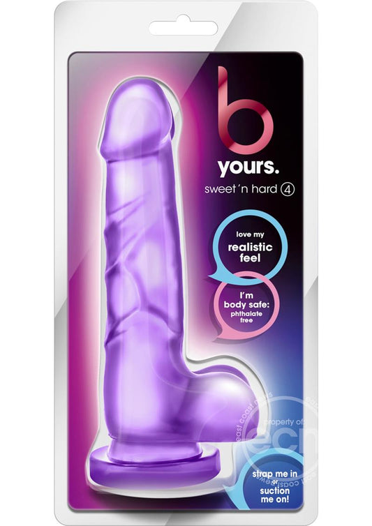 B Yours Sweet N' Hard 4 Dildo with Balls 7.75in - Purple