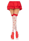 Leg Avenue Spandex Sheer Polka Dot Mushroom Thigh Highs - OS - White/Red