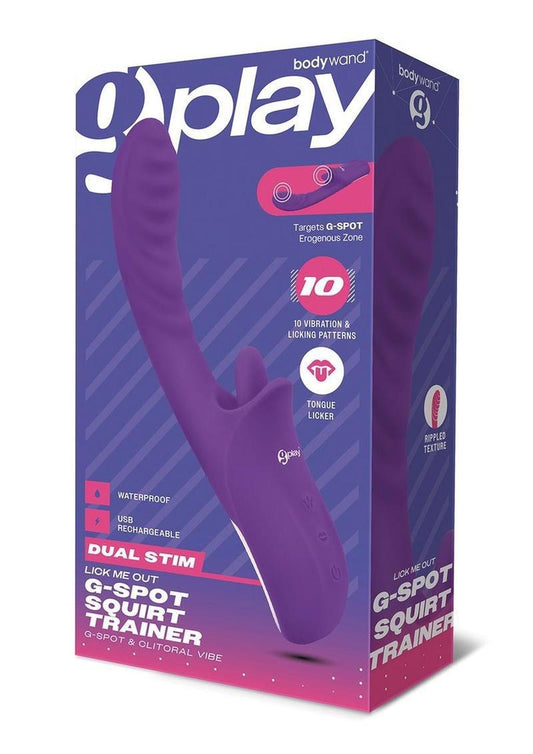 Bodywand G-Play Rechargeable Silicone Dual Stim Lick Me Out G-Spot Squirt Trainer Vibrator with Clitoral Stimulator - Purple