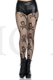 Skull and crossbones pattern fishnet pantyhose