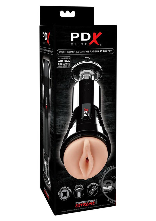 PDX Elite Rechargeable Cock Compressor Vibrating Masturbator - Pussy - Vanilla/Black