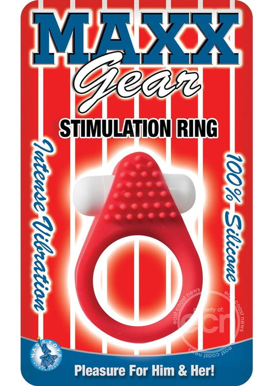 Maxx Gear Stimulation Ring Silicone Vibrating Cock Ring - Red