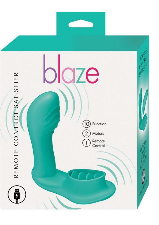 Blaze Satisfier Rechargeable Silicone Vibrator with Remote Control - Aqua