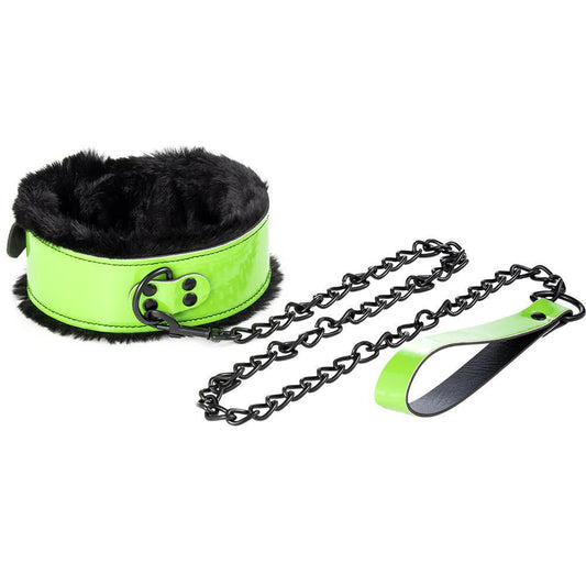 LIME GREEN COLOR BONDAGE COLLAR WITH LEASH