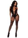Halter Opaque and Sheer Crotchless Lingerie Jumpsuit