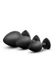 Luxe Bling Butt Plugs Silicone Training Kit with White Gems (3 size kit) - Black