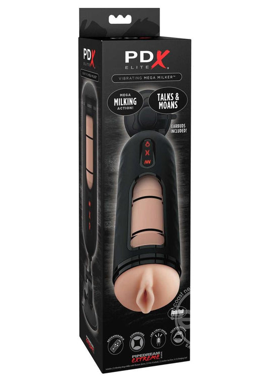 PDX Elite Rechargeable Vibrating Mega Milker Masturbator - Pussy - Vanilla/Black