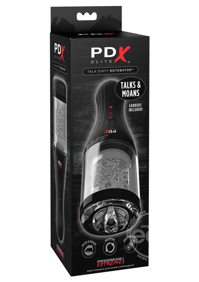 PDX Elite Rechargeable Talk Dirty Rotobator Masturbator - Pussy - Clear/Black