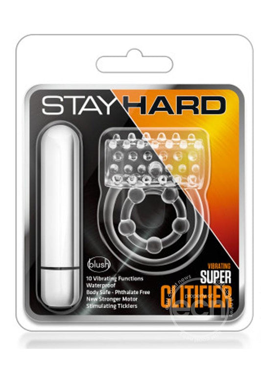 Stay Hard Vibrating Super Clitifier Cock Ring With Bullet - Clear