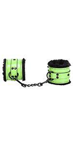 LIME GREEN COLOR ANKLE RESTRAINTS WITH BLACK FUR & BLACK HARDWARE