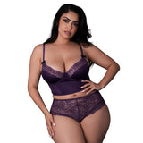 Magic Silk Leather & Lace Balconette Bustier & Cheeky Short Plum