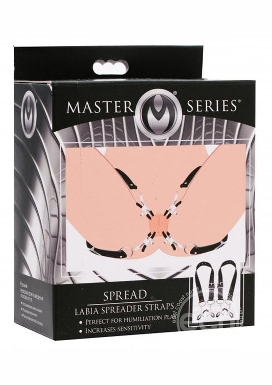 Master Series Spread Labia Spreader Straps with Clitoral Clamps - Black