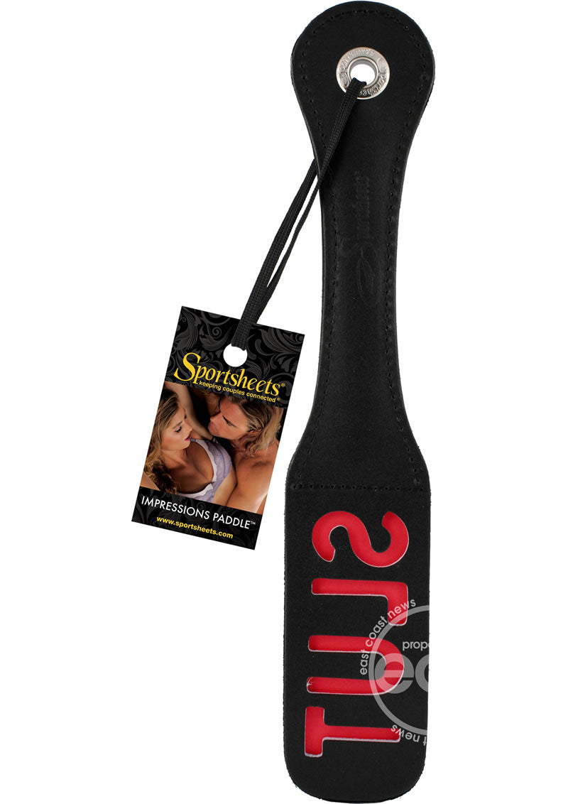 Sportsheets Leather Slut Impression Paddle 12in - Black