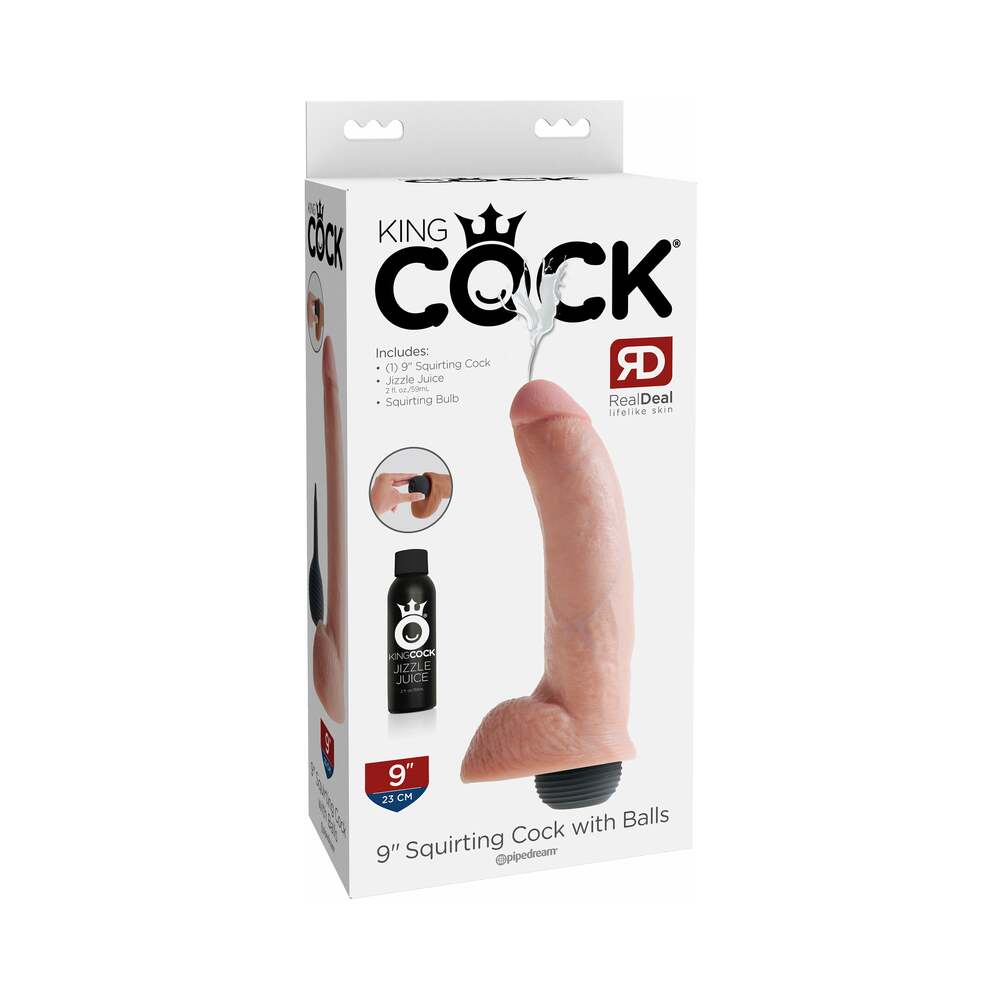 Pipedream King Cock 9 in. Squirting Cock With Balls Realistic Dildo Beige