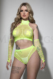EYELET FISHNET 3 PIECE SET WITH RHINESTONES