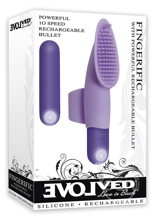 Fingerific Rechargeable Silicone Finger Bullet Vibrator with Clitoral Stimulator - Purple