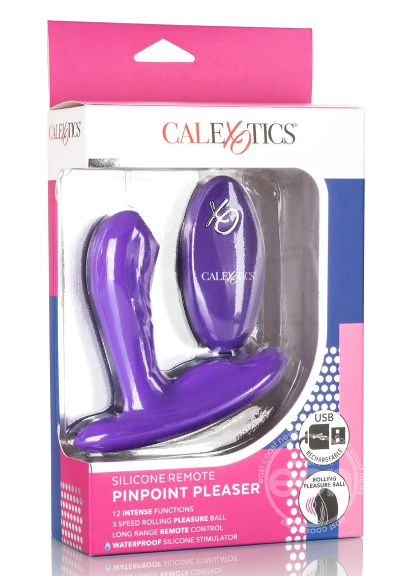 Pinpoint Pleaser Silicone Rechargeable P-Spot Vibrator with Remote Control - Purple