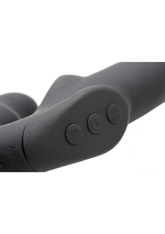 Strap U Evoke Super Charged Rechargeable Silicone Vibrating Strapless Strap On - Black