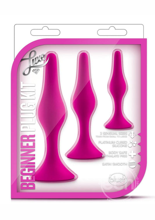 Luxe Beginner Plug Kit Silicone Butt Plugs 3 Sizes - Pink