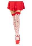 Leg Avenue Spandex Sheer Polka Dot Mushroom Thigh Highs - OS - White/Red