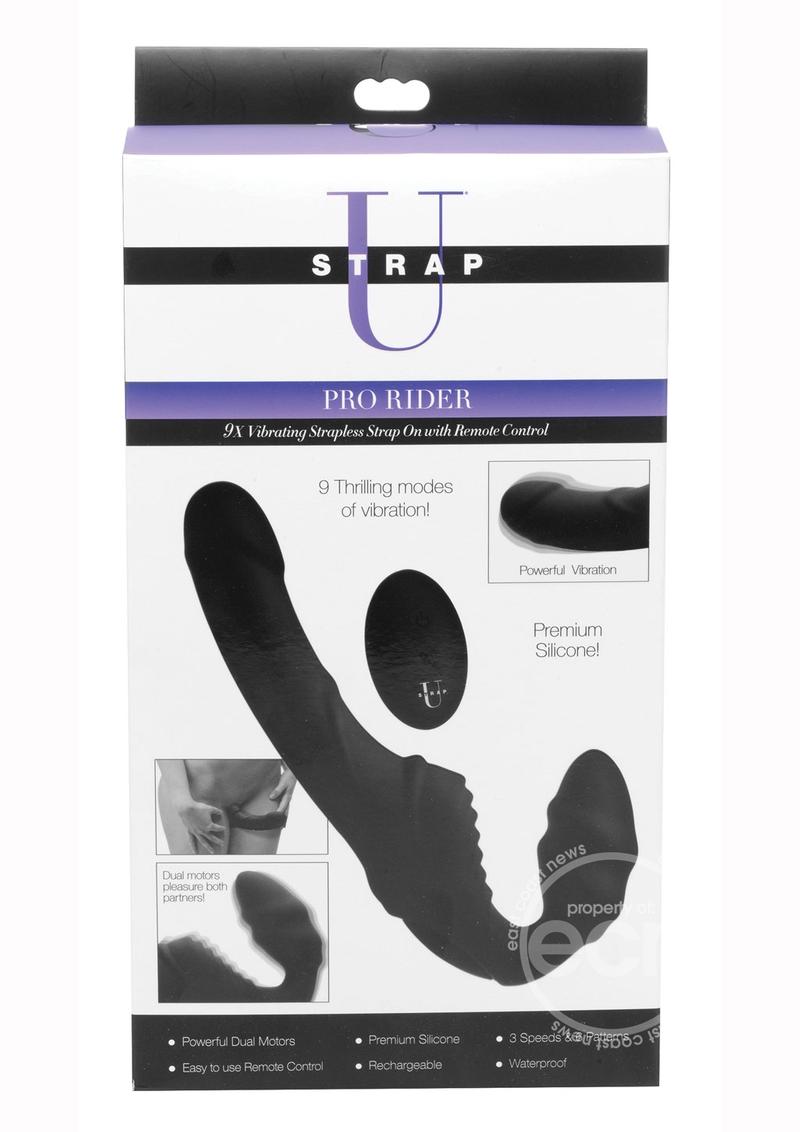 Strap U Pro Rider Rechargeable Silicone Strapless Strap-On with Remote Control - Black