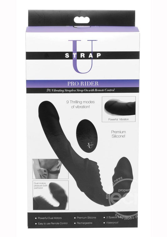 Strap U Pro Rider Rechargeable Silicone Strapless Strap-On with Remote Control - Black