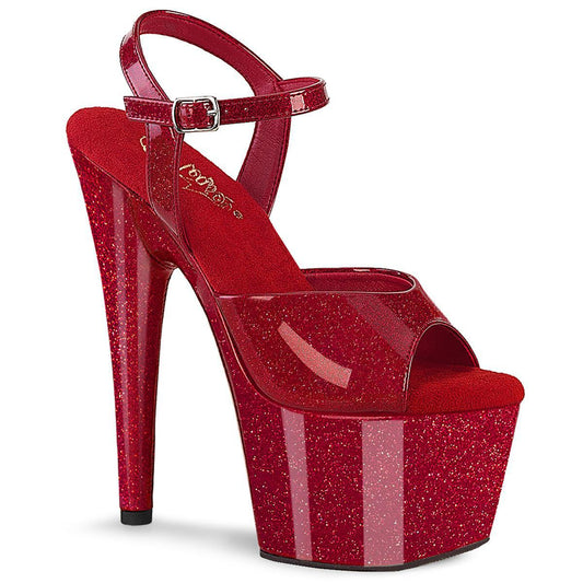 ADORE-709GP RUBY RED GLITTER 7" PAT HEEL