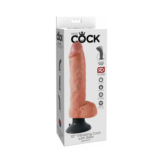 Pipedream King Cock 10 in. Vibrating Cock With Balls Poseable Suction Cup Dildo