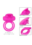 Silicone Rechargeable Dual Clit Flicker Vibrating Cockring Multispeed Waterproof Pink