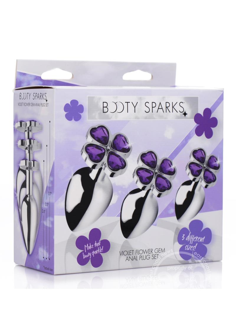 Booty Sparks Violet Flower Gem Anal Plug Set - Silver