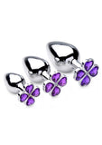 Booty Sparks Violet Flower Gem Anal Plug Set - Silver