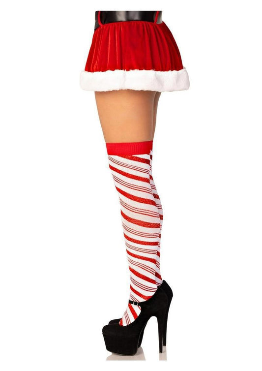 Leg Avenue Candy Cane Lurex Striped Over the Knee Socks - OS - White