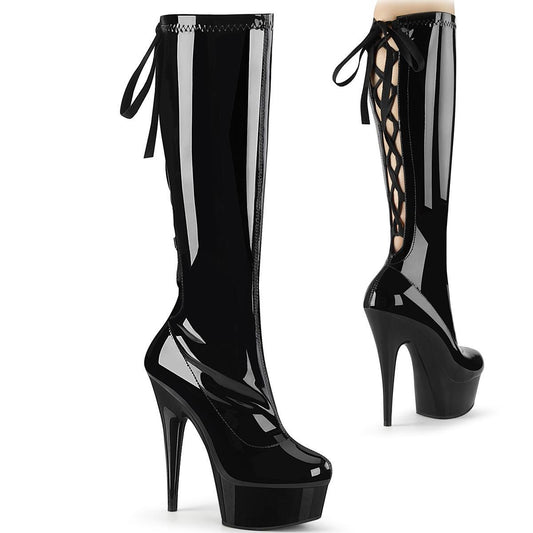 DELIGHT-2029 BLACK STRETCH 6" PAT KNEE HIGH BOOT