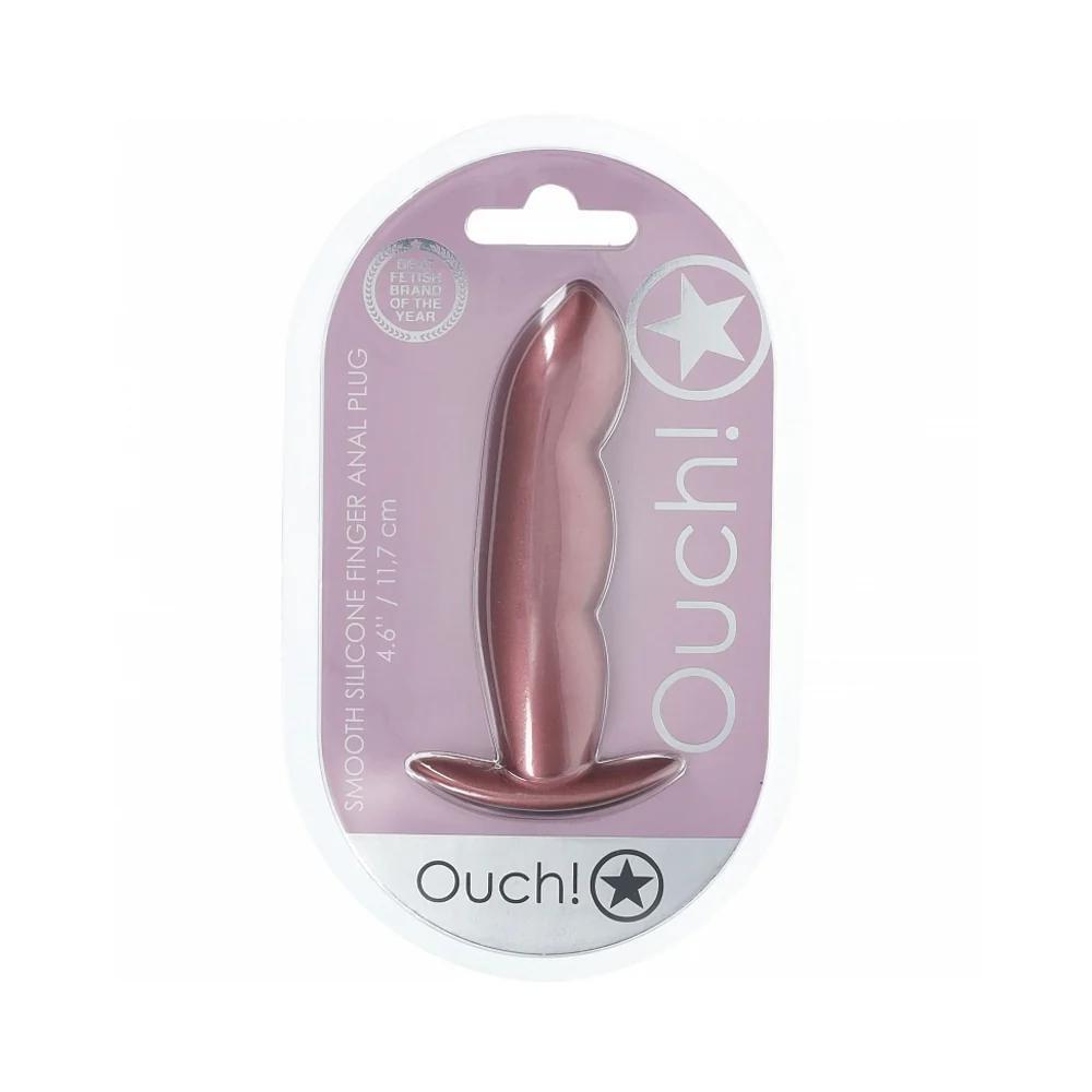 Ouch! Smooth Silicone Finger Anal Plug 4.6 in. Rose Gold