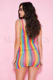 SHREDDED STRAPS MINI DRESS - RAINBOW