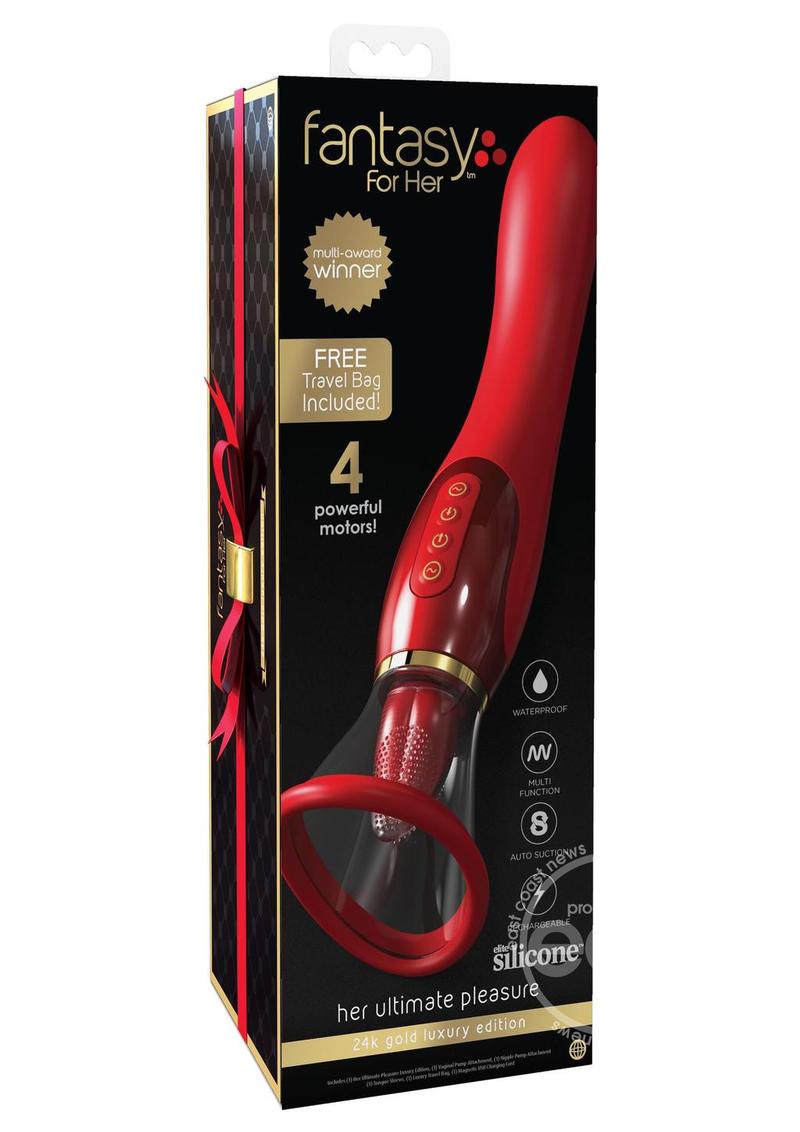 Fantasy For Her Her Ultimate Pleasure 24K Gold Luxury Edition Silicone Vibrating Multi-Speed USB Rechargeable Clit Stimulator Waterproof - Red