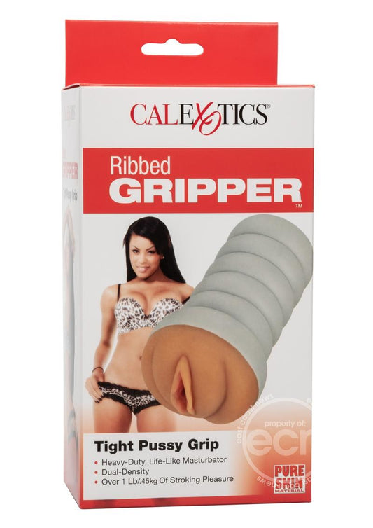 Ribbed Gripper Tight Pussy Dual Dense Textured Masturbator Stroker 6in - Chocolate