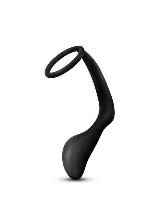 Anal Adventures Platinum Silicone Cock Ring and Butt Plug - Black