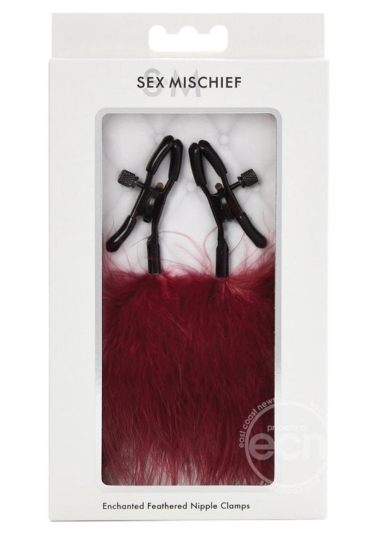 Sex & Mischief Enchanted Feather Nipple Clamps - Red/Black