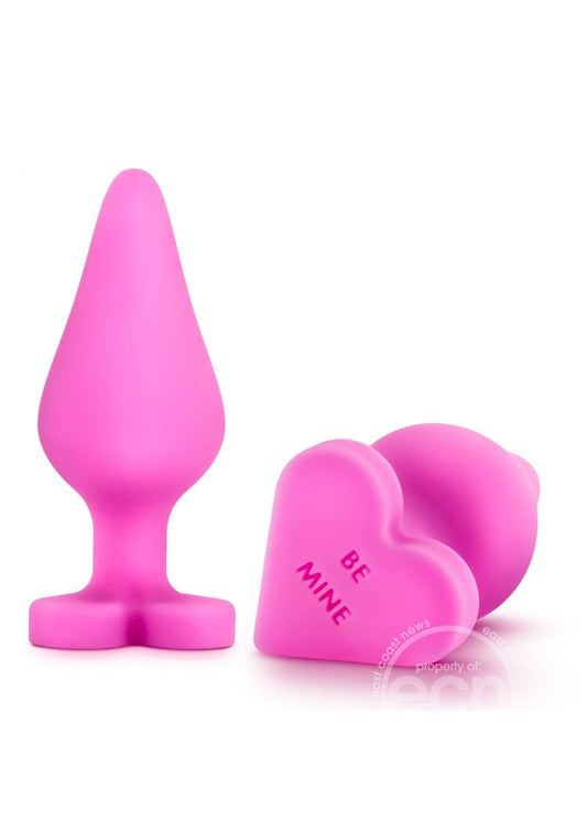 Play with Me Naughty Candy Heart Be Mine Silicone Butt Plug - Pink