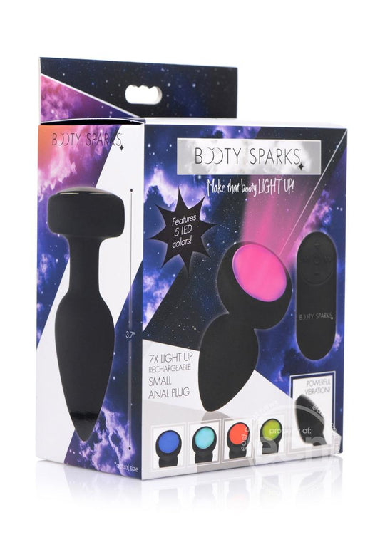 Booty Sparks Silicone Vibrating LED Plug - Small - Black